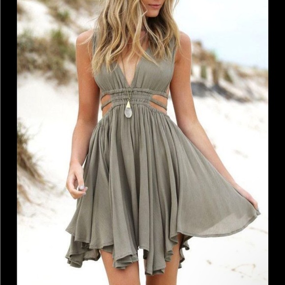 Lost in Lunar Venus Mini Dress Khaki Olive NWT Size Small - Picture 1 of 7
